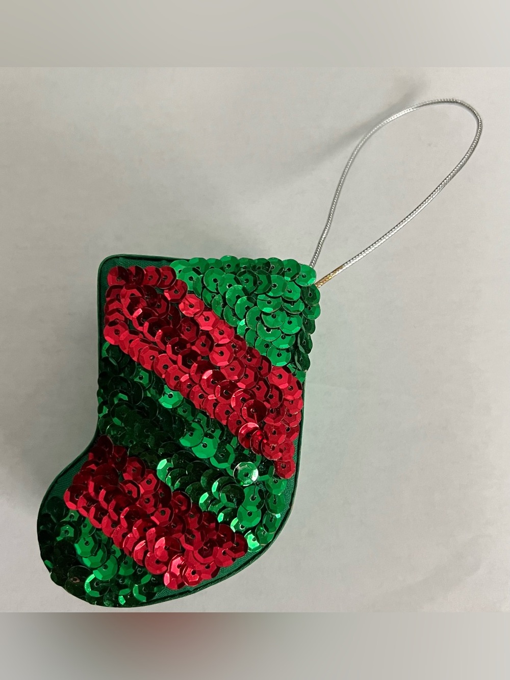 🍄 Vintage Sequin Satin Christmas Stocking Ornament Gift Box Holiday